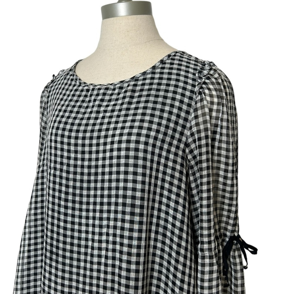 Max Studio Gingham Black White Plaid Long Sleeve Ruffle Tie Sleeve Blouse - Picture 10 of 16